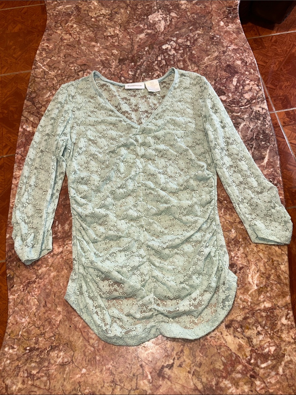 Worthington Mint Green Lace V-Neck Blouse